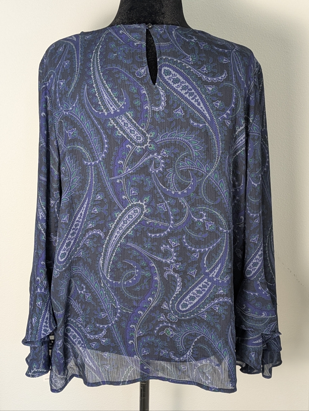 Chaps Women's Sheer Blouse Flare Sleeves Paisley Print Women's Blue Size XXL New - Picture 5 of 12